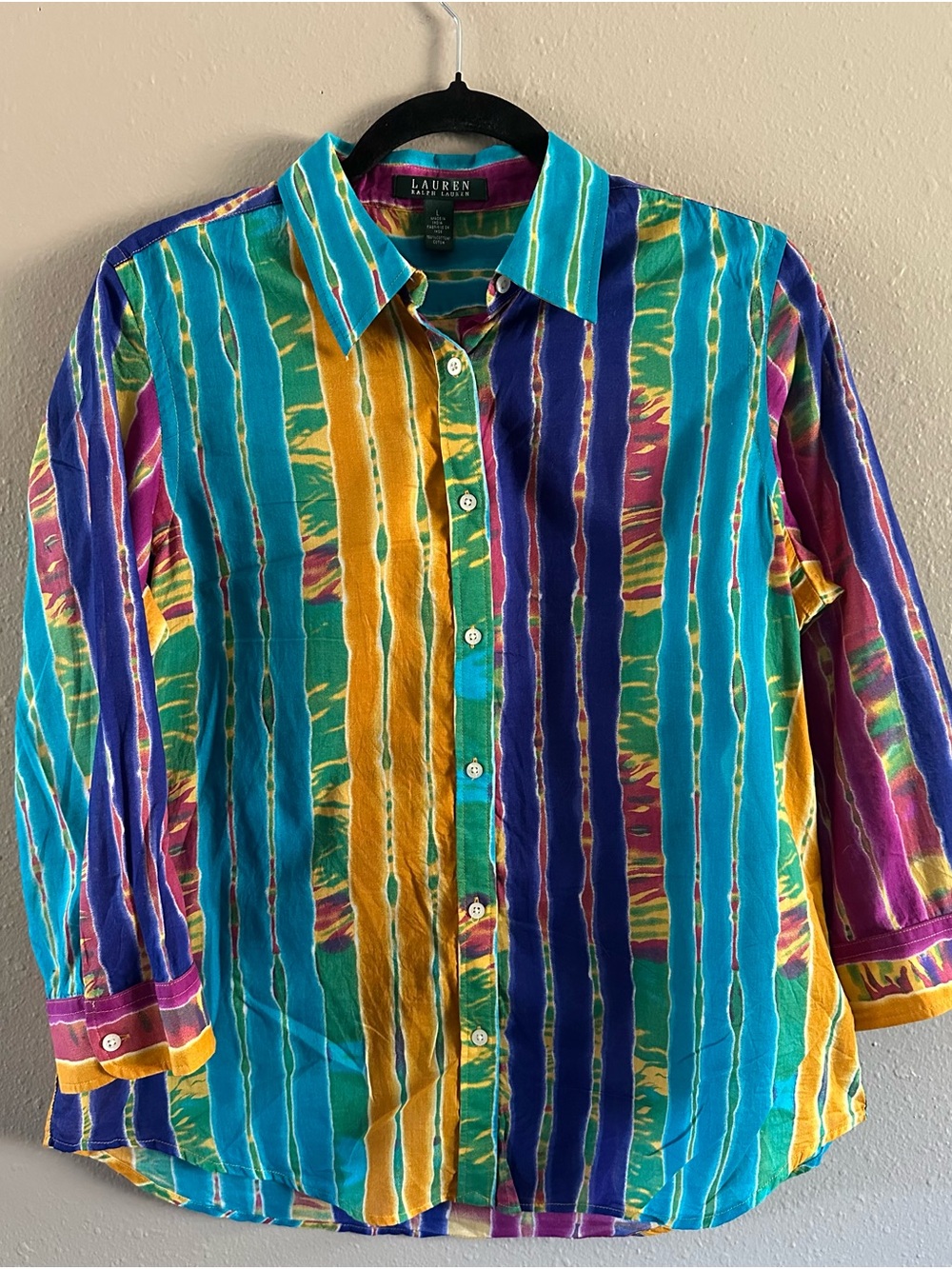 Vintage Y2K Lauren Ralph Lauren Tie-Dye Striped Blouse